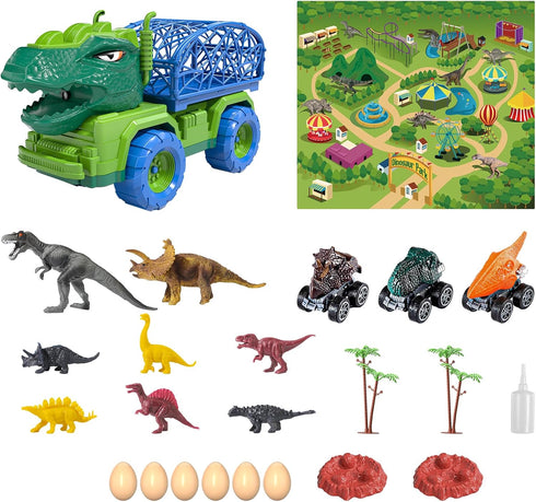 3-5, 8 3 6 3 4 5 6 7 TEMI Dinosaur Truck Toys for Kids Tyrannosaurus Transport Car Carrier Truck with Spray, Dinosaur