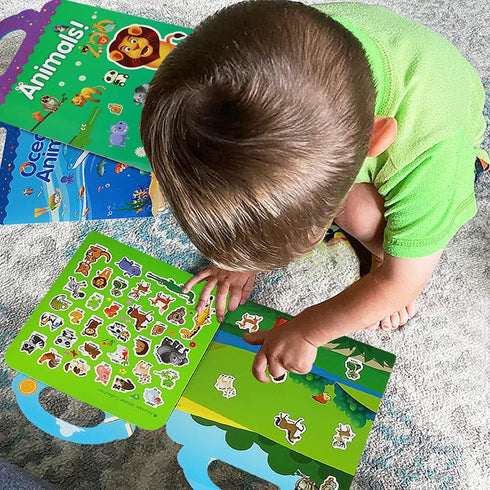 Reusable Sticker Books for Kids, 2 Sets Travel Removable Toddler Sticker Books for 3-5 Year Olds, Educational Learning