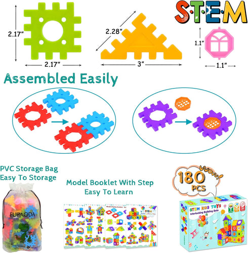 FUBAODA Building Blocks for Toddlers & Kids, 180 Pcs Toy Building Sets, STEM Interlocking Building Toys