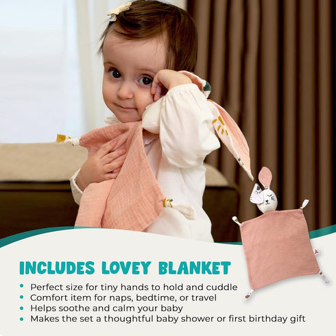 Snugek Set 100% Set Baby Muslin Swaddle Blanket & Muslin Lovey Soft Breathable Cotton Muslin Security Blanket Lovies