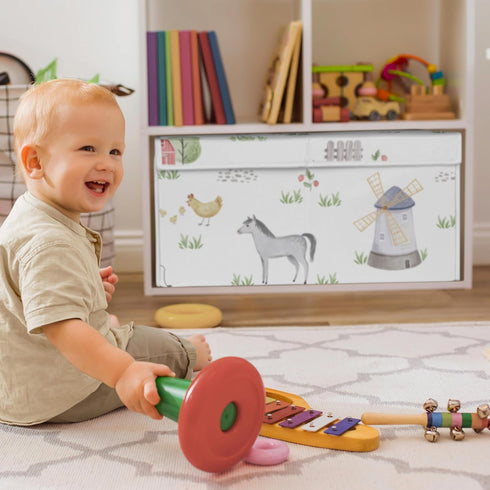 Sweet Jojo Designs Farm Animals Boy or Girl Small Fabric Toy Bin Storage Box Chest For Baby Nursery or Kids Room