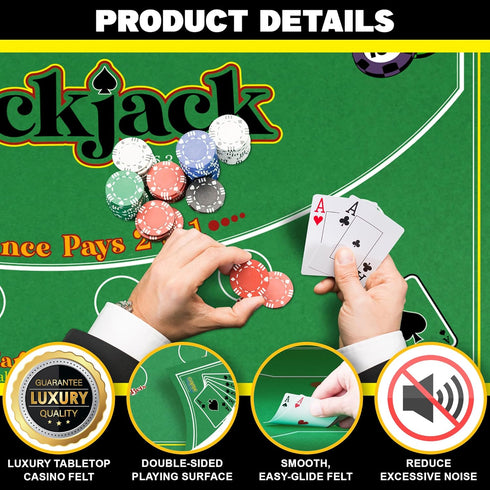 36 72 2-in-1 Gamie Double Sided Felt Casino Mat, x for Blackjack & Texas Holdem Poker, Texas Holdem Poker Mat