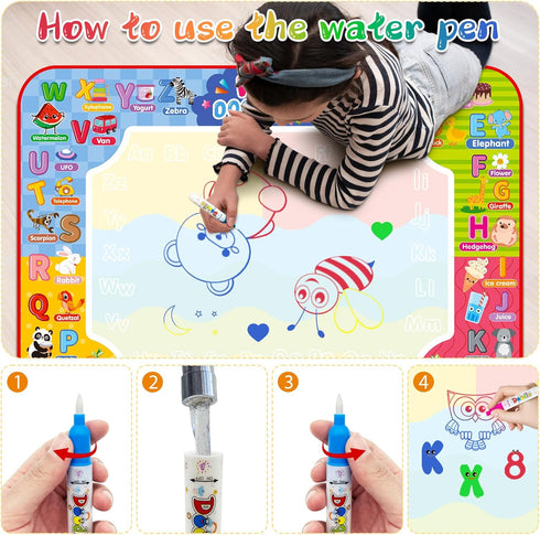 Diteryy 32 24 Inch 3 4 5 6 7 8 Water Doodle Mat x Kids Water Painting Writing Drawing Mat Toy,Mess Free Coloring Extra