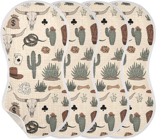Emelivor Western Cowboy Gray Pattern Muslin Burp Cloths for Baby Super Soft Baby