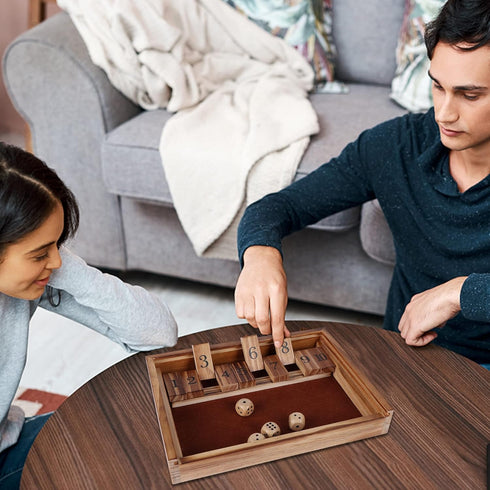 Glintoper Classic Wood Shut The Box & 4 in a Row Tables Game Set, Rustic Coffee Table Decor for Kids Family