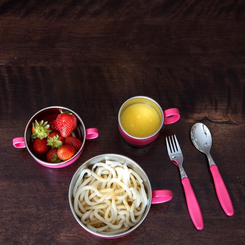 Innobaby Din Din Smart EZ Grip Spoon and Fork Set, Utensil Set for Kids and Toddlers, BPA Free, Pink