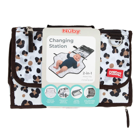 Leopard Print Portable Baby Changing Pad - Quick Clean Mat with Pillow