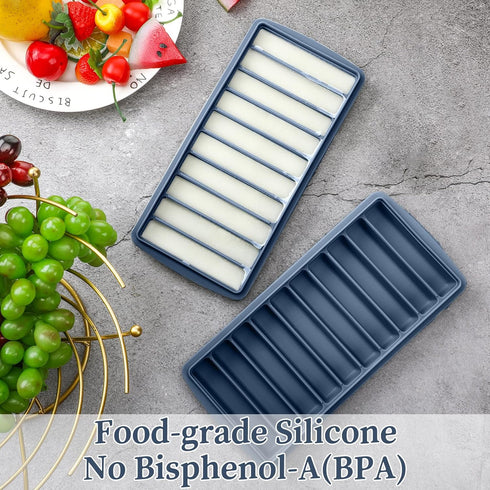 2 Pieces Silicone Breastmilk Storage Container with Lid, Freezer Tray Organizer for Baby Food, 10-1 oz Bars - Blue