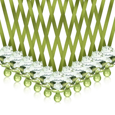 Coume 60 Pcs Sage Green Baby Shower Favors, Acrylic Pacifier Necklace with Thank You Cards for Guests