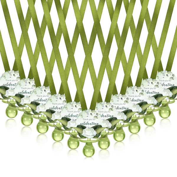 Coume 60 Pcs Sage Green Baby Shower Favors, Acrylic Pacifier Necklace with Thank You Cards for Guests