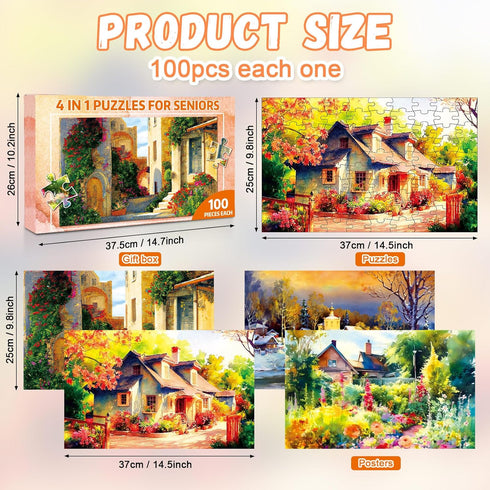 ZOiiWA 4 Pack 100 Pcs Dementia Puzzles for Elderly - Country Life Activities for Seniors, Alzheimer’s Memory Cognitive