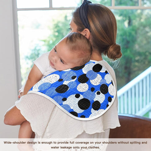 Set 2, 22 11 Inch Muslin Baby Burp Cloths of Soft Absorbent Black White Dot Pattern Muslin Washcloths, Bibs, Face Towel