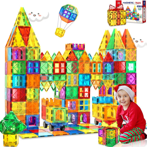 Magnetic Tiles - 100PCS Magnet Building Blocks for Kids, Educational Sensory Toys, Montessori Stacking Gift for Ages 3-7