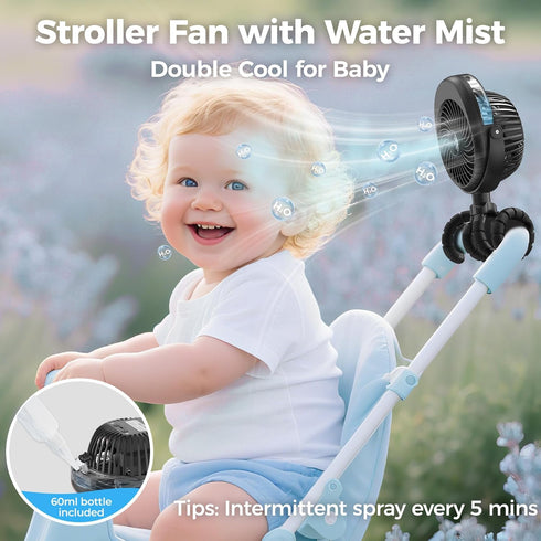 COMLIFE 2026 Summer Upgraded Misting Baby Stroller Fan Rechargeable, Flexible Tripod Clip for Car Seat Crib, Baby