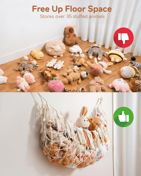 Stuffed Animal Hammock Net with Lights, Big Hanging Toy Organizer for Kids' Bedrooms