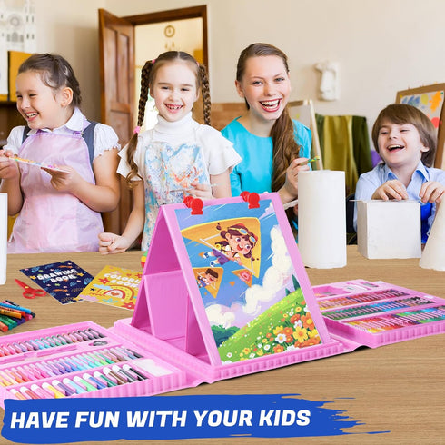 Set All in One Art Supplies, Art Kit Includes Origami & Paper-Cutting Crafts, Easel, Colored Pencils, Crayons, Drawing