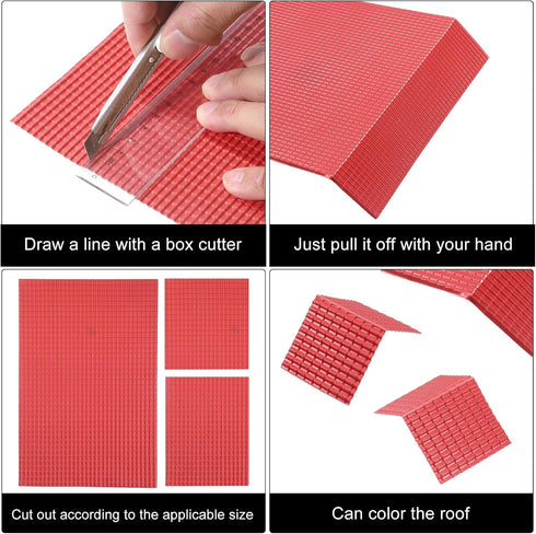 MECCANIXITY Miniature Roof Tiles, PVC Model Building Set for Dolls Houses, 29.5x19.5cm, Red Pack of 4