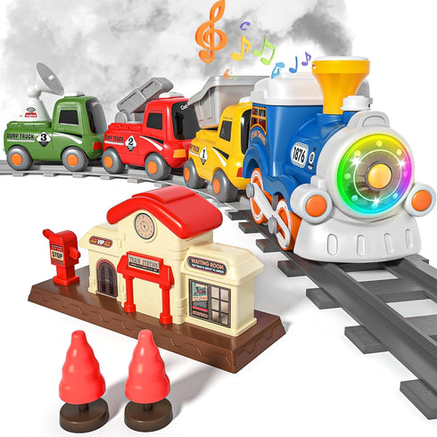 MORECOLL Train Set for Toddlers w/Steam, Music & Lights - First Choo