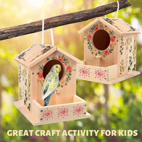 LotFancy DIY Bird House Kit: Wooden Birdhouse Arts and Crafts Painting Kit for Kids Ages 5+, Includes Paints