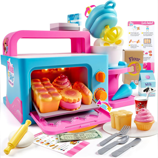 lalalark Bakery Shop Pretend Role Play Toddler Toy with Light & Sound Oven,