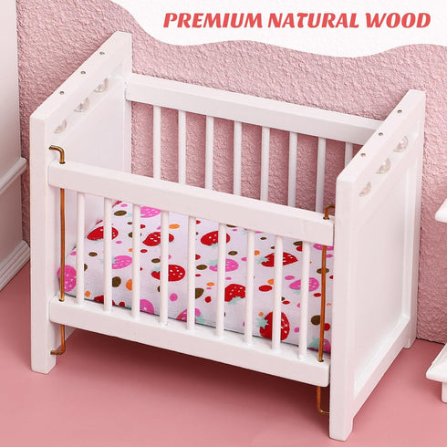 NUOBESTY Dollhouse Miniature Furniture Mini Crib Doll Cradle Doll Decoration Mini Baby Bed Crib Cradle for Miniature Dollhouse Party Kit