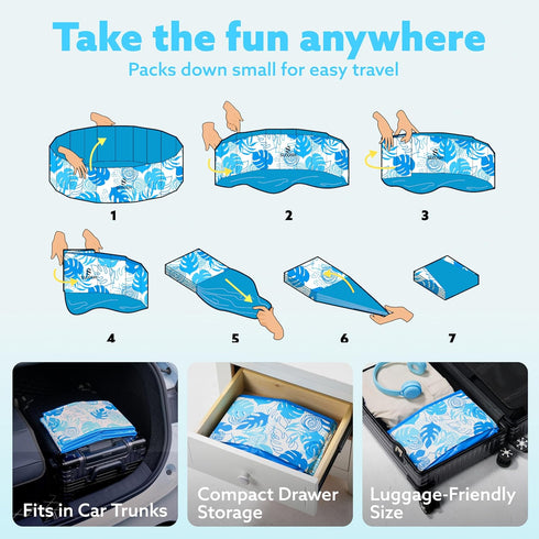 Swimming (32" 8") SLOOSH Foldable Dog Kiddie Pool - Portable Hard Plastic Kids Baby Doggie Pool, Anti-Slip Thick PVC