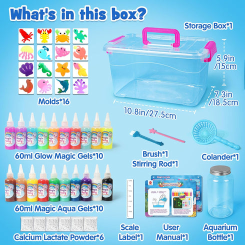 20 16 Mocoosy Magic Water Elf Toy Kit for Kids, Glow in the Dark Aqua Fairy Water Gel Kit with Gel & Molds, Make Your