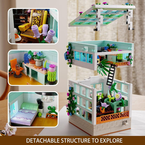 TYCOLE Set 1077 8-12 Flower House Building with LED Lights, PCS City Greenhouse Building Block Toy, Garden House