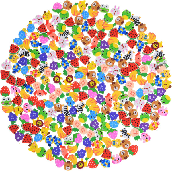 Mini Erasers for Kids Bulk, 300 Pieces of Small Fun Cute Animal Fruit Erasers