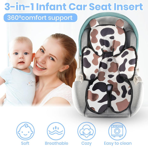 3in1 Baby Car Seat Head Body Support,Soft Breathable Infant Car Seat Insert Newborn Boy Girl,Reversible Cotton-Minnky