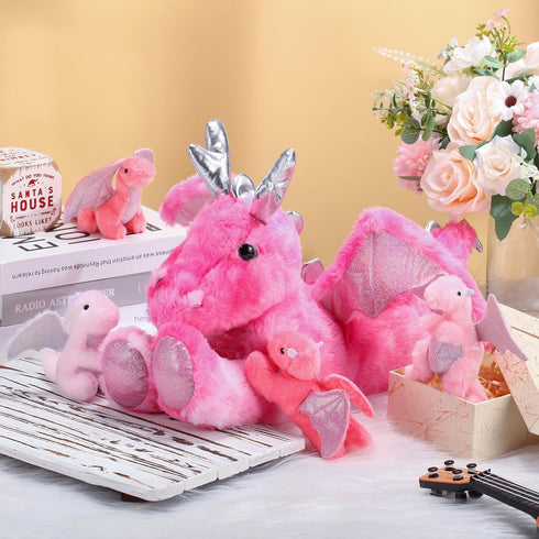 Syhood 18 Inch Dragon Plush with Babies, Large Mommy Dragon Stuffed Animal with 4 Small Plushies