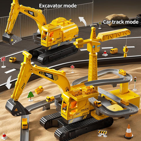 3-5 3 4 5 6 Construction Excavator Toys for Boys Year Old - Engineering Digger Race Tracks with Excavator Crane, Car