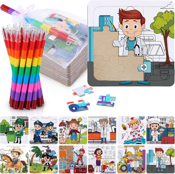 Fullhawl 24 Career Puzzles 4 x 4 Inch Color Your Own Puzzles Occupation