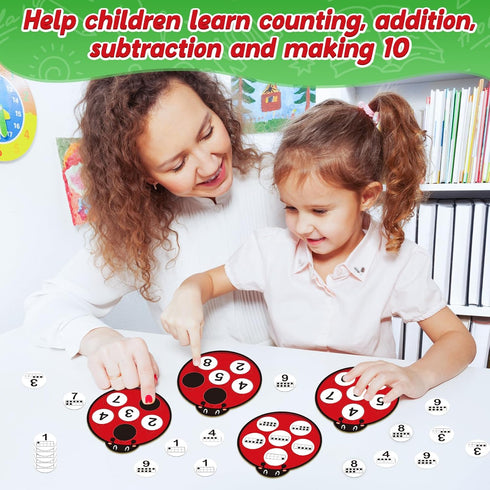 Number Bingo Games for Kids Toddlers,Ten Frame Set,Math Games,Math Manipulative,Addition & Subtraction Flash Cards,Ladybug counting Toys,Matching Board Games,Preschool Classroom Must Haves