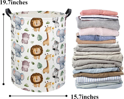 HIYAGON Baby Laundry Hamper Basket for Nursery, Cute Kids Toys Storage Bin Organizer, Animal Room Decor (Animal)