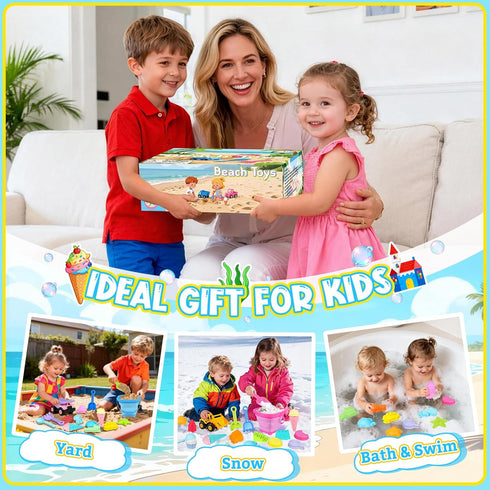EULRGAUS 36 Beach Toys, PCS Sand Toys with Construction Vehicles, Collapsible Bucket, Princess & Prince and Ice Cream