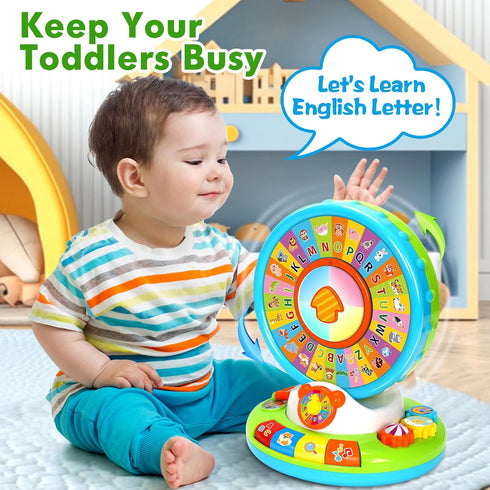 1 2 3 2-3, 1st Duchong Learning Toy for Kids Year Old Boys Girls, Spin and Sing Alphabet Zoo with Sounds, Interactive