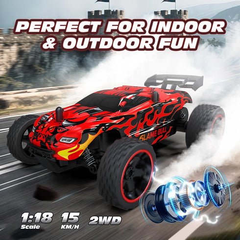 1:18 2WD 2.4GHz 50 8-12 Tecnock RC Cars for Kids, Scale RC Car with USB-C Easy Charging, Remote Control Car with LED