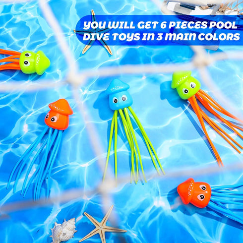 6 Swimming Summer 3 Leitee Pcs Octopus Bath Toys Squid Pool Dive Toys Sensory Stress Relief Cute Pool Diving Toys