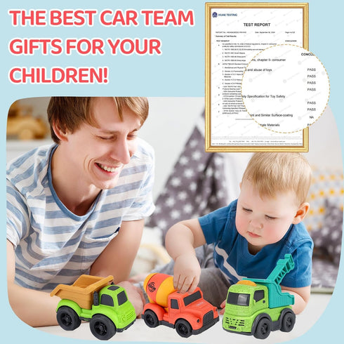 2 3 3 1 2-4, Toddler Cars Toys for Year Old Boy, in Dump Truck Mixer Cement and Crane Toys for Baby Boy Girls, BPA