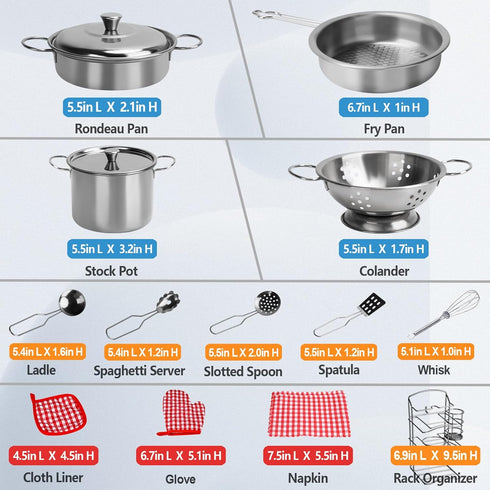 Hayuyuxo 95PCS Playset, Set Kids Pretend Play Kitchen Toys Accessories, Kids Kitchen Stainless Steel Cookware Pots