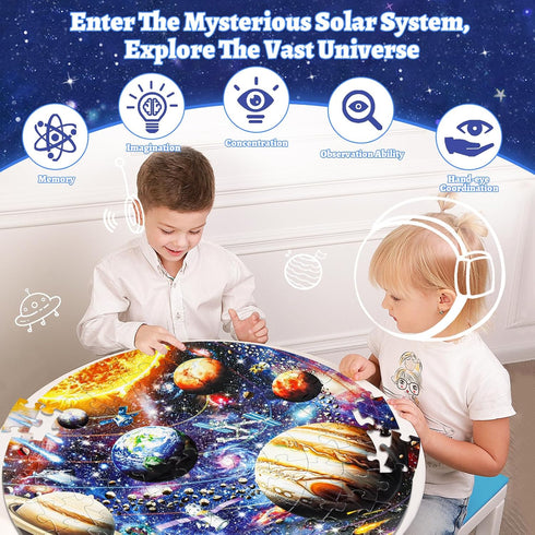 Glow in The Dark Solar System Jigsaw Puzzles, 70 Pieces for Kids Ages 4-8, Educational Floor Puzzle Toys