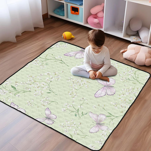 EtherSpher 50'' 50''para Green Spring Butterfly Large Sturdy Baby Girl Play mat for Indoor Outdoor Lightweight Foldable