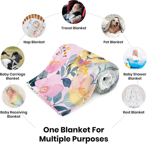 J&SBGFT 30"x40", Color6 Personalized Baby Girl Blanket, Customized Safari Swaddle, Name Receiving Blanket, Custom