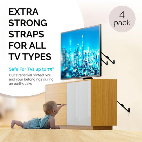 4 Pack+Gift Family Care TV Safety Straps - Metal Furniture Straps for Baby Proofing - TV Straps Safety for Flat Screen