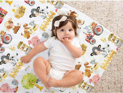 Farm Animals Barn Baby Blanket for Boys Girls, Soft Minky Toddler Blanket with Double Layer 30"x40"