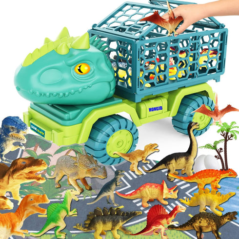 JKGIFTS Dinosaur Truck Toy with 15 Dino Figures & Activity Play Mat, Dinosaur