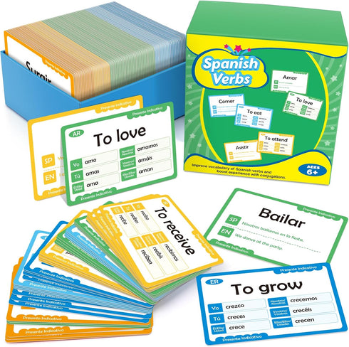 Edulok Spanish Flash Cards for Kids, 280 Spanish Verb Conjugation Book Flashcards, Learn