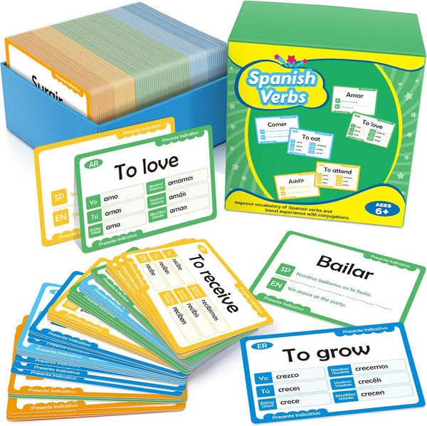 Edulok Spanish Flash Cards for Kids, 280 Spanish Verb Conjugation Book Flashcards, Learn