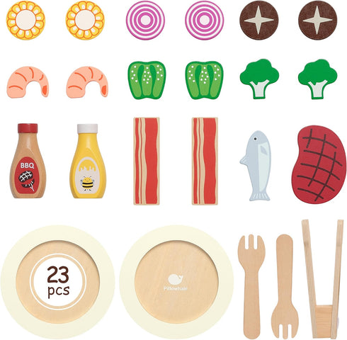 Set 24 36 Pillowhale Wooden Pretend Play Food for Kids Kitchen, Pcs Play Kitchen Accessories with Fruits, Vegetables